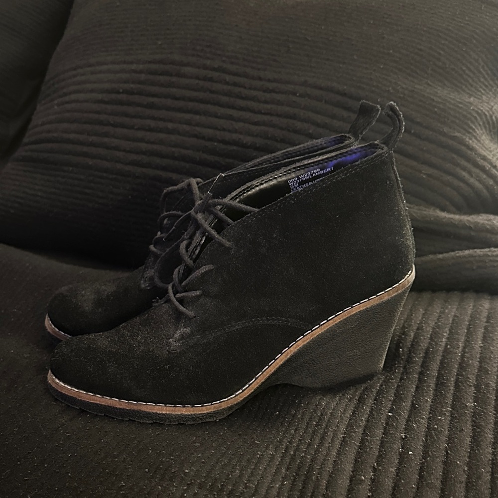 White Mountain Black Suede Lace-Up Booties